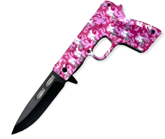 Tiger-USA Pistol Spring Assisted Knife (camo pink)